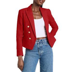 시시벨 여성 크롭 트위드 블레이저 재킷 라펠 오픈 프론트 긴팔 비즈니스 정장 재킷 포켓 포함