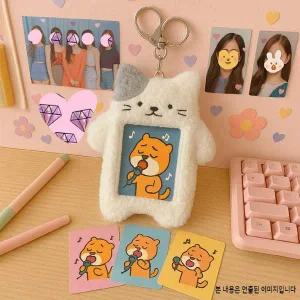 [콩심팥심]털포카홀더 열쇠키링 아이돌 카드사진 홀더 키링 수제 페미닌