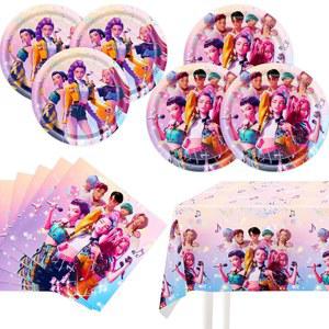 데몬 헌터스 생일 장식, 접시 20개, 냅킨 소년 소녀 케이팝 파티 용품 테이블 커버 1개