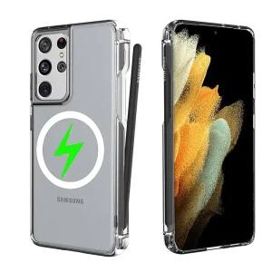 371386 MSOTES 투명 갤럭시 S21 울트라 케이스, S펜 홀더 포함, 강력한 자석 내장, Magsafe 에어백과 호환,