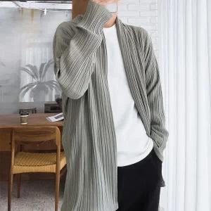 [하프클럽/]남자 플리즈 주름 오픈 롱 가디건 5C-CA-Q097-베이지