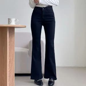 [하프클럽/]여자 나팔 쫀쫀스판 슬림핏 검정데님 청바지