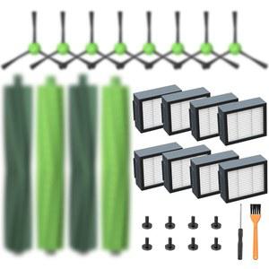 iRobot E, I & J 시리즈, 콤보 i5, j5 로봇 진공 액세서리 키트의 교체 부품 포함: 멀티 표면 고무 브러시 2세트 + 헤파 필터 8개 + 에지 스위핑 브러시 8개
