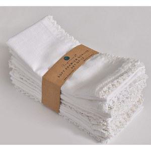 핑거크래프트 디너 천 냅킨 면 린넨 12팩 빈티지 러스틱 프리미엄 품질의 세련된 모서리 천, 일상적인 사용을 위한 우아한 레이스, 사전 수축 및 우수한 흡수력 20x20 화이트 색상