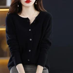 여성 봄 간절기 도톰 베이직 라운드 가디건 블랙 여자가디건 겨울가디건