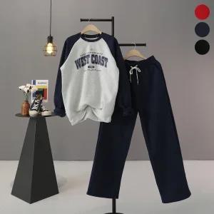 [모노시크] 웨스트 기모 레터링 맨투맨 + 팬츠 세트_MNOP104