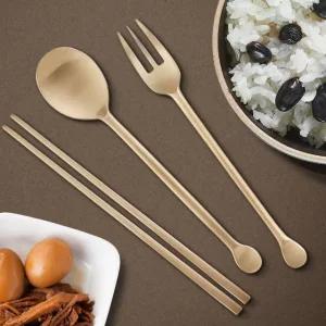 어린이둥근꼬리숟가락 젓가락 수저 유기포크 각인 놋 수저세트 젓가락