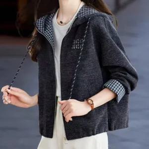 [블랙퀸][블랙퀸] 체크소매 후드 크롭자켓 blk004189