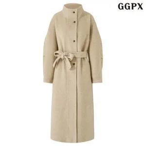 [GGPX]소프트 울 블렌드 하이넥 벨티드 롱 코트  (GPDJH006D)