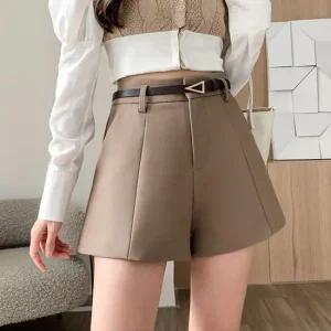 여자 슬렉스 핀턱 트렌드 벨트 반바지 데일리 여름 데