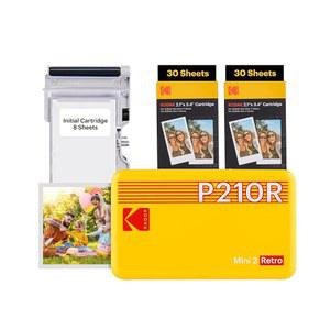 KODAK Mini 2 레트로 4PASS 휴대용 사진 프린터, 2.1x3.4 인치, 38 장 묶음, 노란색