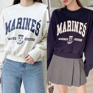 마린즈 기모 맨투맨 긴팔 BOX 여성 오버핏 티셔츠 (3컬러) 박시핏 빅사이즈