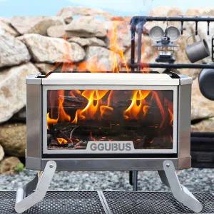 [꾸버스] 풀스텐 듀얼 캠핑 화로대 L+유리패널 SET 이중연소 불멍 화목난로 바베큐그릴