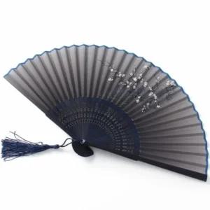 부채 접이 그림 꽃무늬 부챗살 전통 동양화 블루 대나무 향 레이스