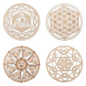 생명의 꽃 성스러운  벽 예술 나무 사인 크리스탈 그리드 명상 차크라 레이저 컷 코스터 매트  홈 장식  14