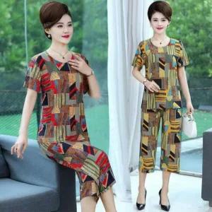 잠옷 빅사이즈원피스 원피스 세트 엄마옷 여름 (49TAA)