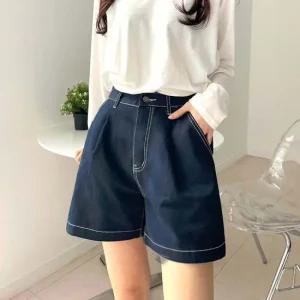 A라인 티네즈 캐주얼 스티치 4부 데님 숏팬츠