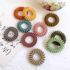 머리끈 스프링 전화선 무광 카키 헤어끈