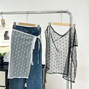 리본 시스루 레이스 랩 스커트