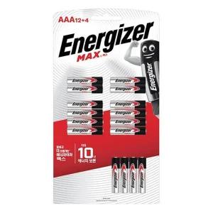 에너자이저 건전지 맥스 AAA 12+4 1개 리모컨 배터리 오래가는 다용도 에너지 티비 체중계 장난감전건지