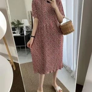 아이스반팔원피스 홈원피스 꽃무늬 미디 원피스 원피스 긴팔 여성 홀터넥