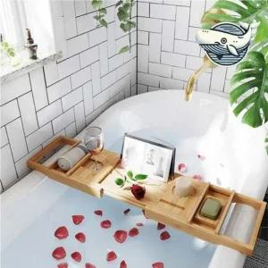 아늑한 욕조용 대나무 테이블 다용도 길이조절 욕조트레이 반신욕 욕조덮개 거치대 욕조선반 반신욕기