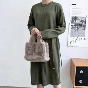 허리 스트링 데일리 롱원피스 니트 클래식 오버핏 홈