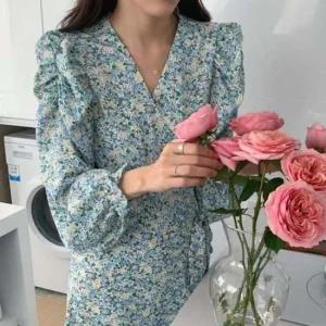 랩스타일 롱원피스 어깨셔링 브이넥 플라워 꽃놀이원