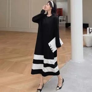 배색 플라워 스타일 롱원피스 1P 데일리 고품질 심플