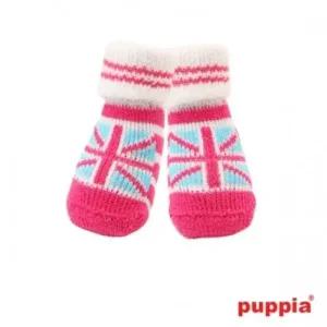 강아지 고양이 퍼피아 유니온 잭 양말 핑크