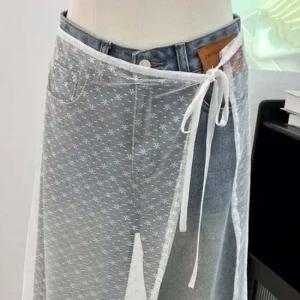 스커트 시스루 데님 레이어드룩 레이스스커트 데님청