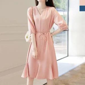 S 9722 여자하늘하늘브이넥반팔원피스 니트 프릴 프릴