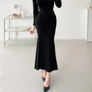 [다잇템] 여성용 잔주름 핀턱 인어공주 롱 색상 스커트_23540862_588872