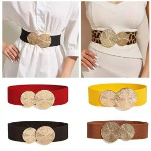 더블 라운드 버튼 와이드 코트 원피스 스판 벨트