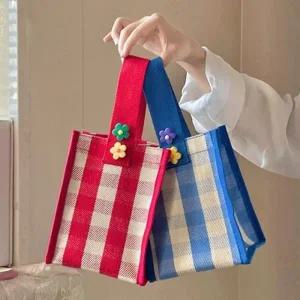 체크스퀘어토트백 체크 스퀘어 캔버스 토트백 텀블러 미니 스몰 버킷 여성 토트 에코백