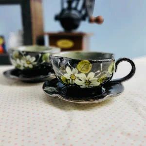 거친분청 코스모스 부부 커피잔 2인세트 240ml