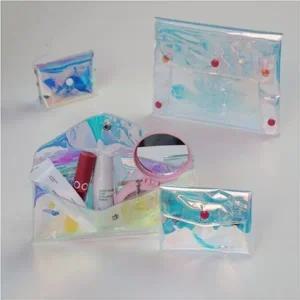 투명 홀로그램 똑딱이 PVC 파우치 미디엄