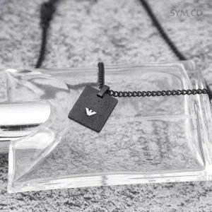 [엠포리오아르마니]알마니 EGS2941 독수리 엠블럼 무광 블랙 사각 펜던트 빈티지 남자 스틸 목걸이 c