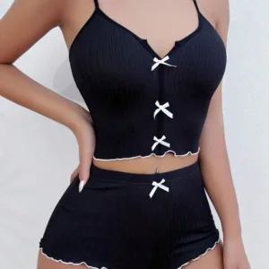 [아우트]귀여운 블랙리본 홈웨어 하트 브라 캐미솔