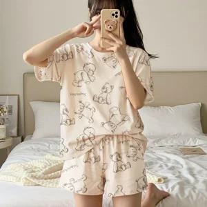 [아우트]파티 바지 잠옷 세트 동물잠옷 베이지곰
