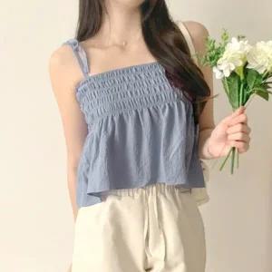 민소매 나시탑 A라인 프릴 휴양지 뷔스티에 블라우스