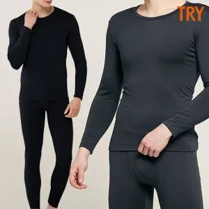 남자스판내복 얇은기모 겨울 보온내의 검정 기본 동내의 9부 세트