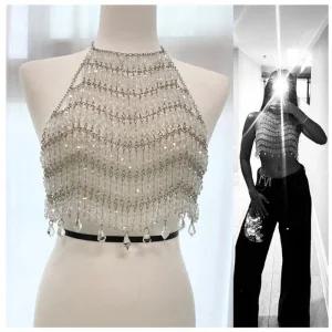 [피커]체인 투명 페스티벌 구슬브라탑 탑 나시 브라