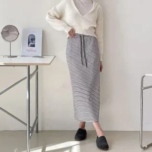 여자 H라인 단가라 하이웨스트 밴딩 포켓 롱스커트