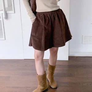 여자 고무줄 가을숏팬츠 박스 4부 코듀로이 넓은 반바지