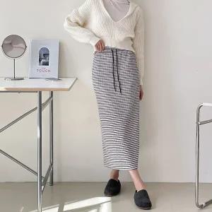 여자 H라인 단가라 하이웨스트 밴딩 포켓 롱스커트