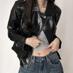 [하프클럽/]라이더 자켓 여성 봄 가을 블랙 레더 패션 간절기용아우터 레더