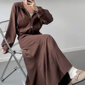 [신세계라이브쇼핑][옷자락] 여자 크롭 투웨이 포켓 후드집업 플레어 롱스커트 세트