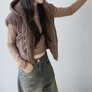 [신세계라이브쇼핑][옷자락] 여성 캐주얼 양면 털 누빔 후드 패딩 조끼