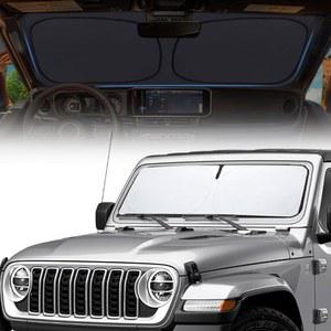 2025년 지프 랭글러 사하라 루비콘 JK JL CJ YJ TJ를 위한 두꺼운 윈드실드 선쉐이드, 접이식 대시보드 쉴드 선바이저 업그레이드 및 보관 가방 포함